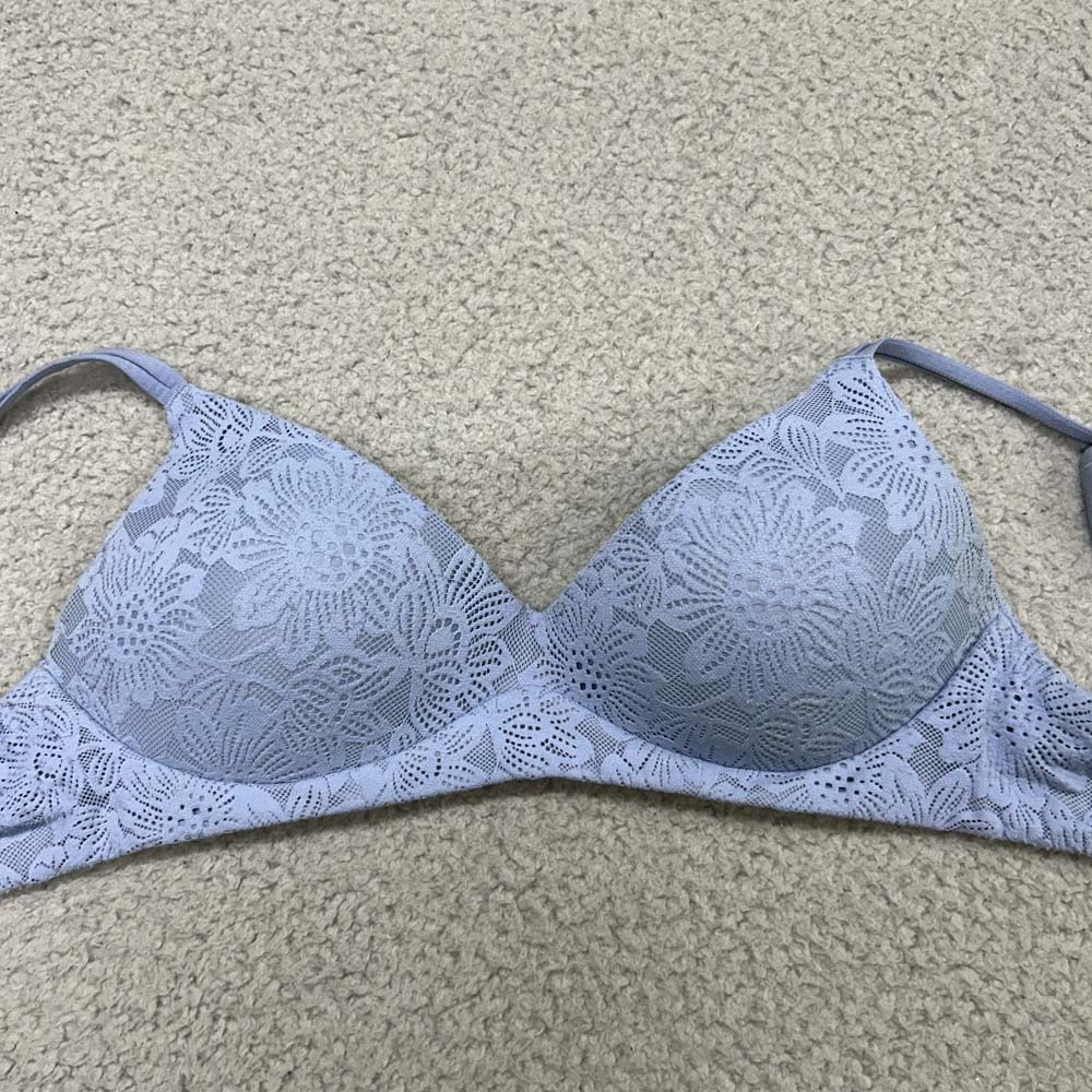 Aerie Bra 34B T-Shirt Bra Real Sunnie Wireless Lace Lightly Lined Blue AEO